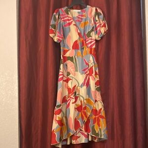 Vibrant Asymmetrical Puff Sleeve Dress